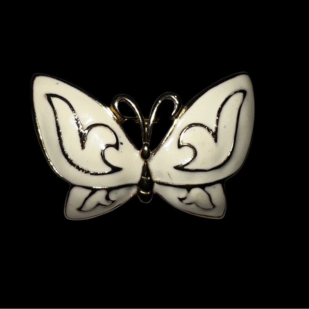 Ivory Enamel Butterfly Brooch